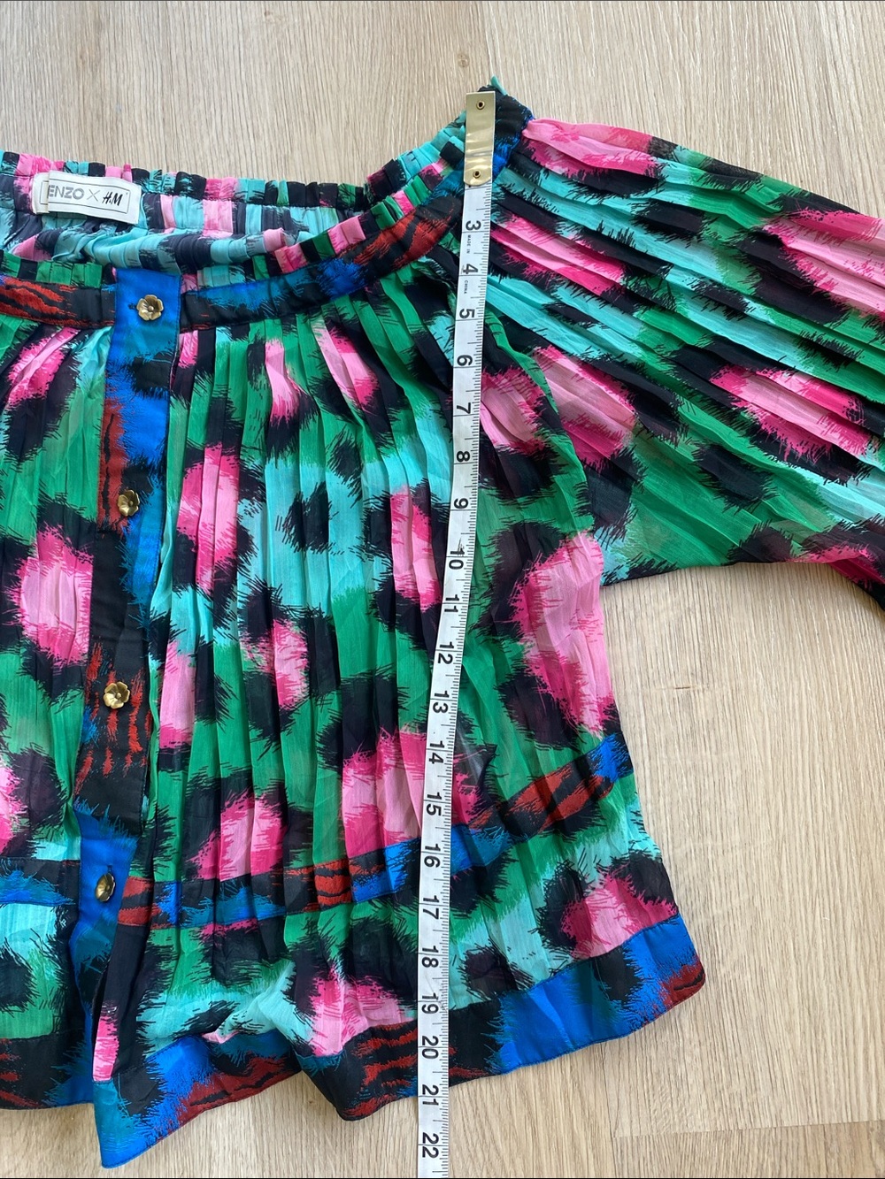 KENZO x H&M Pleated Floral Print Blouse Green Pink Blue Size 6 - Picture 13 of 13